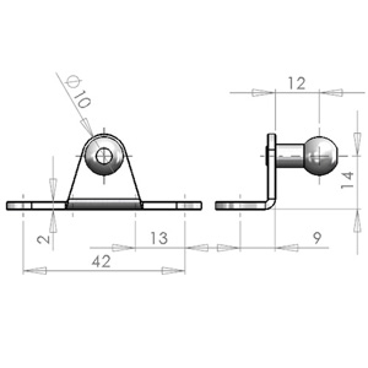 NitroLift Stainless Steel 90 Degree 10mm Ball Stud Bracket